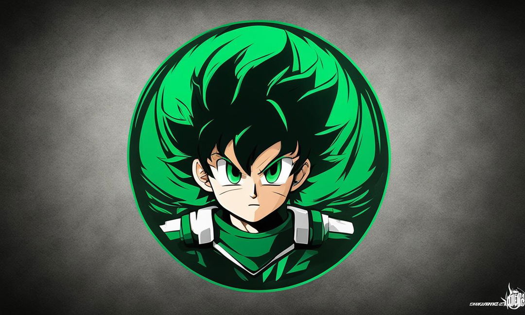 A logo inspired by Midoriya Izuku from My Hero Academia in Dragonball Z style