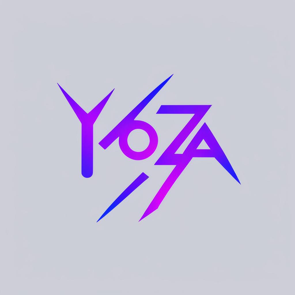 Vector logo for band 'Yoza', with edgy typography in electric blue and vibrant purple gradient, incorporating subtle musical elements into letter design