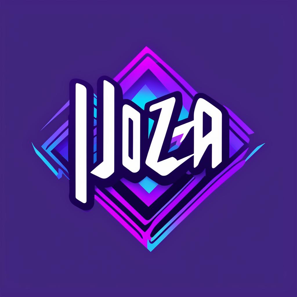 Vector logo for band 'Yoza', with edgy typography in electric blue and vibrant purple gradient, incorporating subtle musical elements into letter design