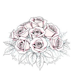 A captivating outline drawing of a cluster of roses surrounded by massive thorn bushes