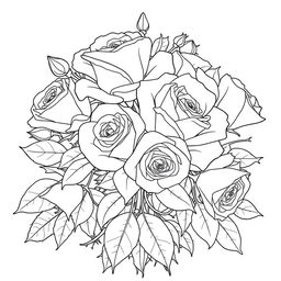 An artistic outline drawing depicting a beautiful arrangement of roses intertwined with large thorn bushes