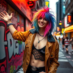 A vibrant and empowering image of a transgender person confidently showcasing their identity in an urban setting