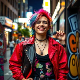 A vibrant and empowering image of a transgender person confidently showcasing their identity in an urban setting