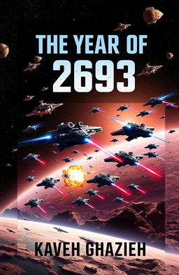 A dramatic ebook cover image set on a remote planet in space, depicting a fierce battle between warships in the sky