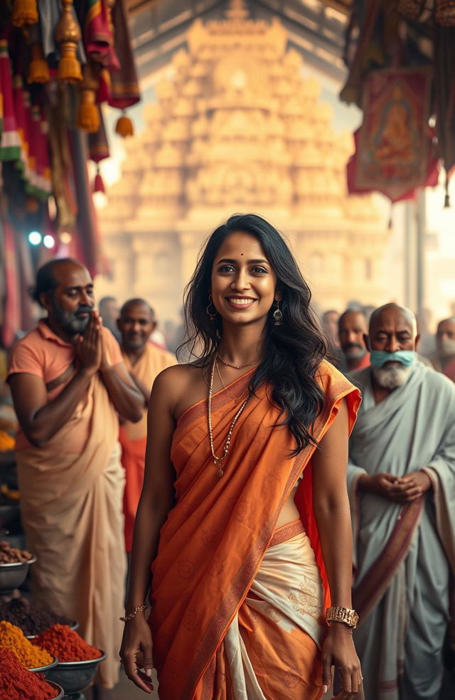 A mystical and transformative scene showcasing a woman's sacred adventure in India