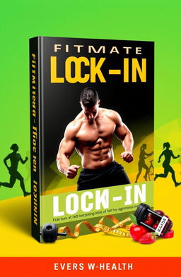 A visually striking book cover for 'Fitmate Lock-In' showcasing themes of fitness and fat loss