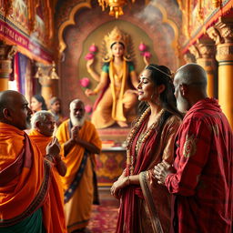 A mystical and enchanting memoir themed image depicting an English woman on a sacred adventure in India