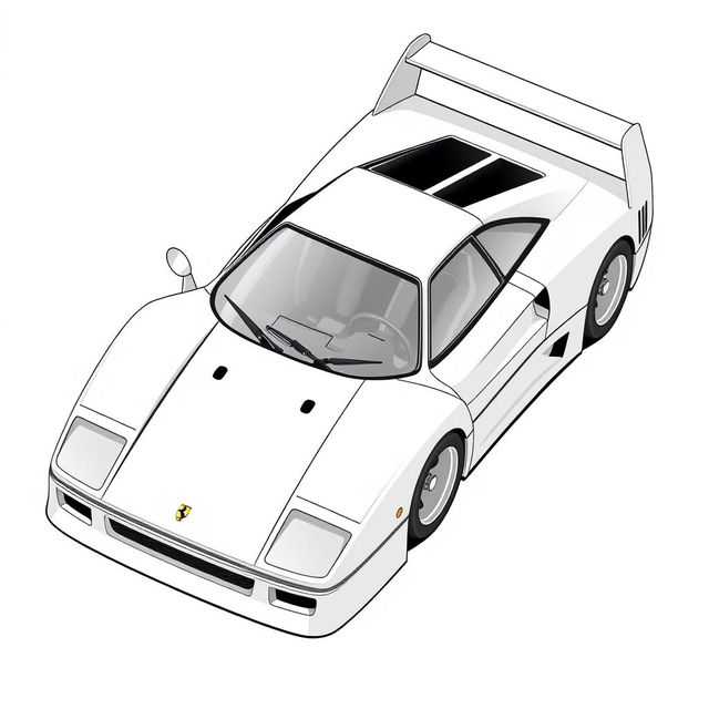 An isometric drawing of a car that embodies aerodynamic design principles, closely resembling the iconic Ferrari F40