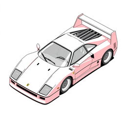 An isometric drawing of a car that embodies aerodynamic design principles, closely resembling the iconic Ferrari F40