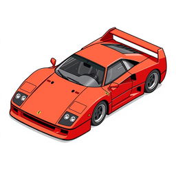 An isometric drawing of a car that embodies aerodynamic design principles, closely resembling the iconic Ferrari F40