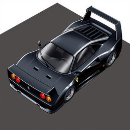 An isometric drawing of a car with a more rounded aerodynamic design, closely resembling the iconic Ferrari F40