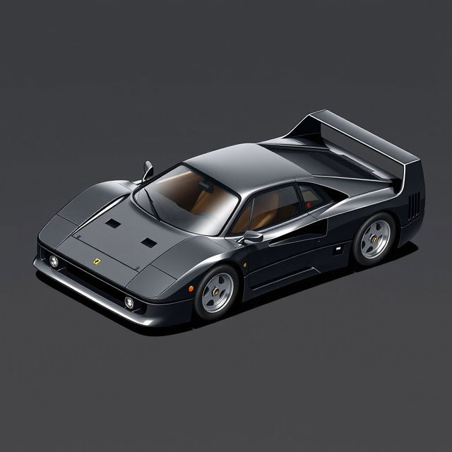 An isometric drawing of a car with a more rounded aerodynamic design, closely resembling the iconic Ferrari F40