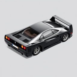 An isometric drawing of a car with a more rounded aerodynamic design, closely resembling the iconic Ferrari F40