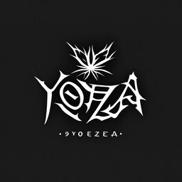 Indecipherable black metal logo for 'Yoza' on a black background, with intricate, thorny design elements and a subtle, darker black color difference