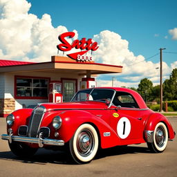 A classic vintage race car, showcasing a retro design with rounded edges and an elegant body