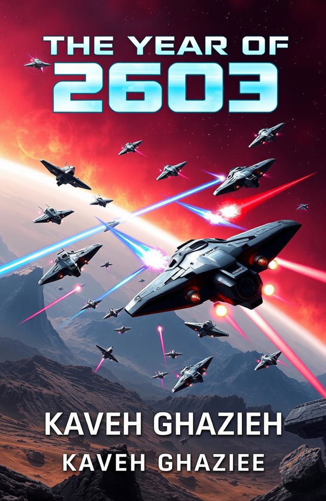 An epic eBook cover depicting a fierce space battle on a remote planet