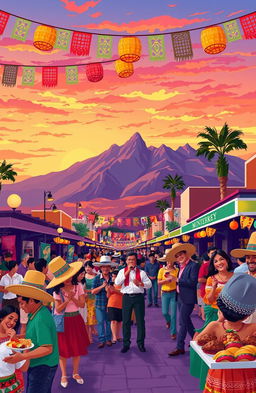 A vibrant and colorful illustration representing the essence of Monterrey, Mexico, showcasing iconic landmarks and cultural elements