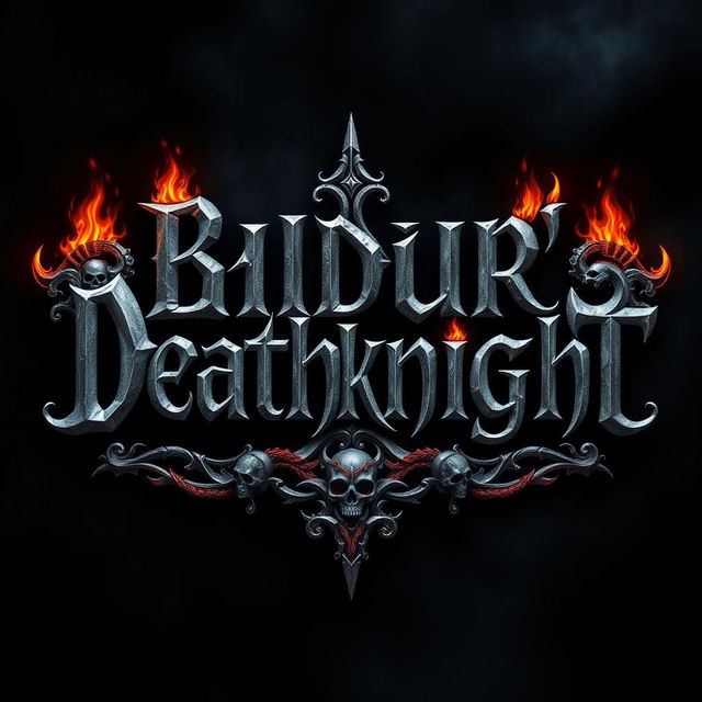 An artistic representation of the title text ‘Baldur's Deathknight’ designed in an ornate, gothic style