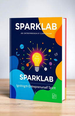 An eye-catching book cover for an entrepreneurship curriculum titled 'SPARKLAB'