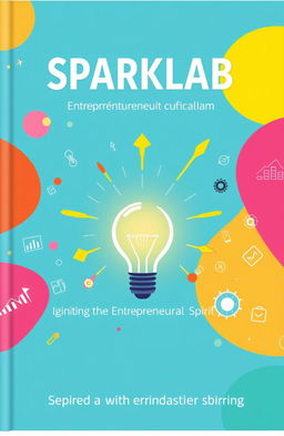 An eye-catching book cover for an entrepreneurship curriculum titled 'SPARKLAB'