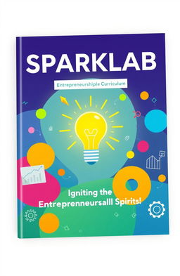 An eye-catching book cover for an entrepreneurship curriculum titled 'SPARKLAB'