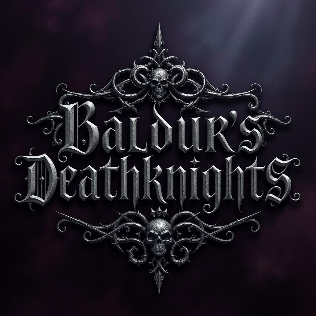 An elegant depiction of the title text ‘Baldur's Deathknights’ designed in a bold and ornate gothic font