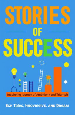 A book cover design reflecting ambition, growth, and success using vibrant, uplifting colors like blue, green, and orange