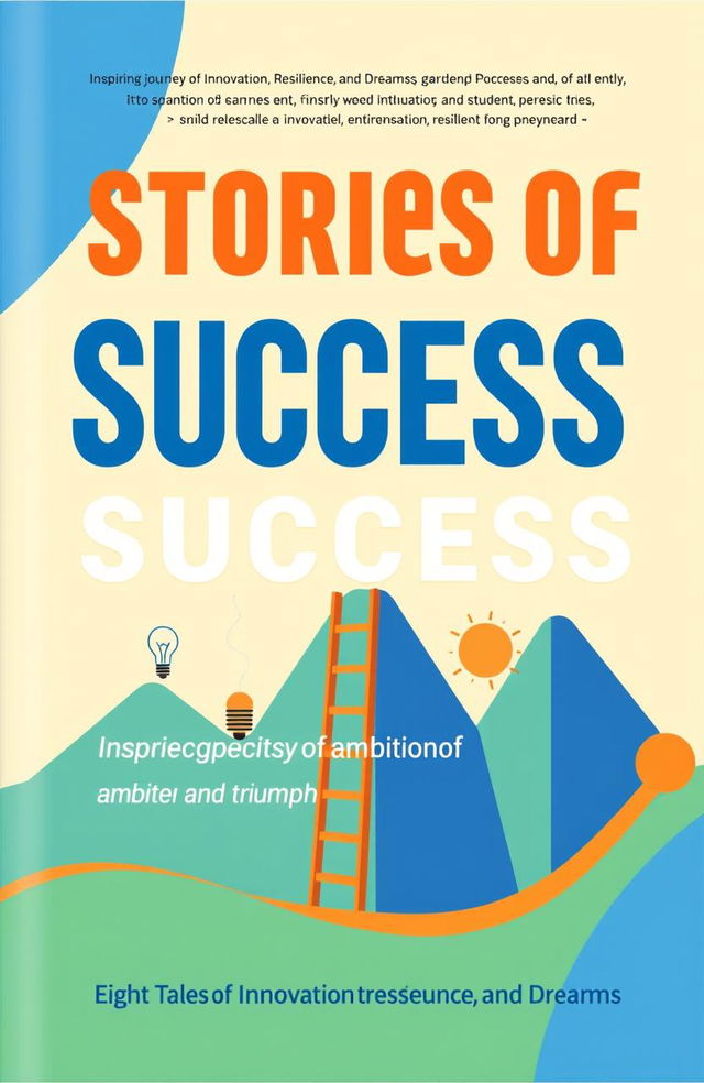 A vibrant and uplifting book cover design titled 'Stories of Success: Inspiring Journeys of Ambition and Triumph' featuring bold, modern fonts