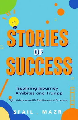 A vibrant and uplifting book cover design titled 'Stories of Success: Inspiring Journeys of Ambition and Triumph' featuring bold, modern fonts