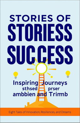 A vibrant and uplifting book cover design titled 'Stories of Success: Inspiring Journeys of Ambition and Triumph' featuring bold, modern fonts