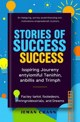 A vibrant and uplifting book cover design titled 'Stories of Success: Inspiring Journeys of Ambition and Triumph' featuring bold, modern fonts