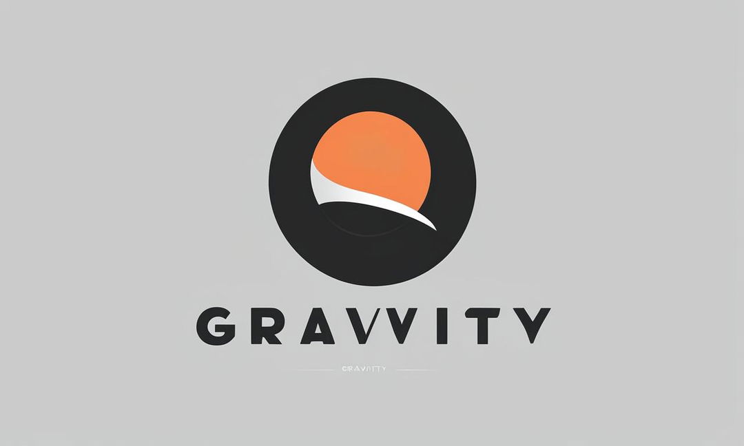 A minimalist logo for the tech startup 'Gravity', featuring a bold sans-serif wordmark and an icon of a stylized planet being pulled by gravity