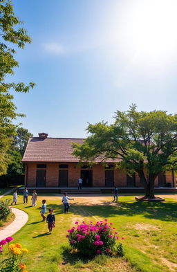 A picturesque view of a traditional rural primary school named 'Govt