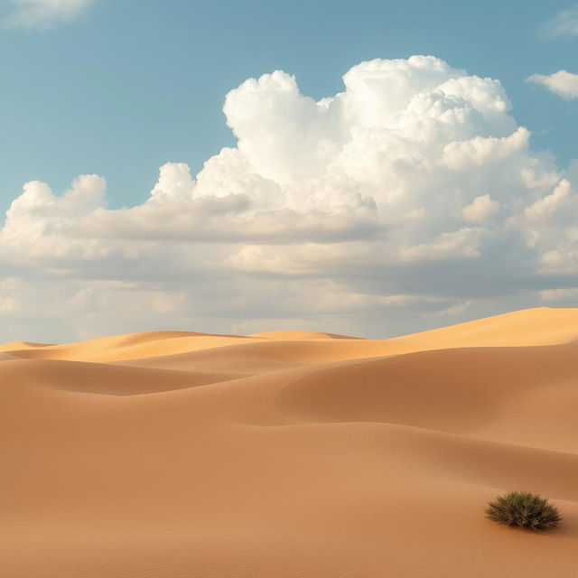 A serene desert landscape under a cloudy sky, showcasing soft, rolling hills of sand