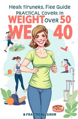 An illustrated practical guide showcasing health, fitness, and wellness tips for women over 40 looking to lose weight