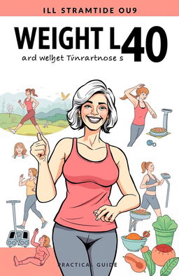 An illustrated practical guide showcasing health, fitness, and wellness tips for women over 40 looking to lose weight