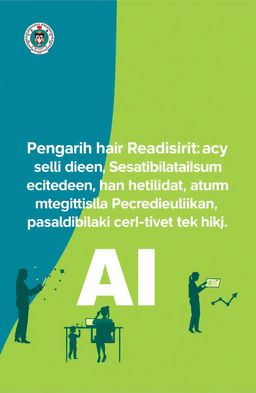 A book cover design for a title "Pengaruh Teacher Readiness (Kesiapan Guru) dan Student Satisfaction (Kepuasan Siswa) terhadap Integrasi Kecerdasan Buatan (AI) dalam Institusi Pendidikan Vokasi dan Teknik (TVET)"