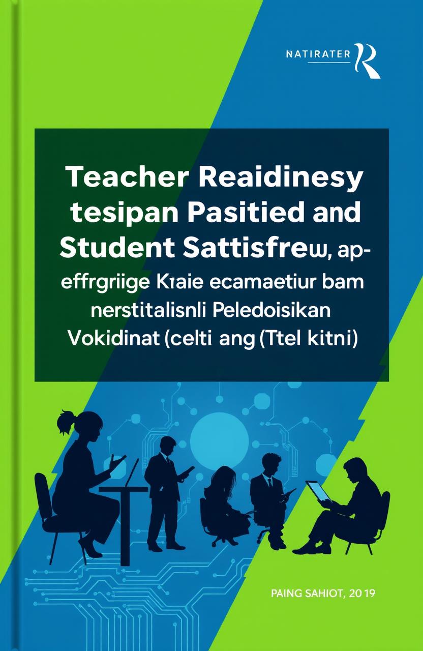 A book cover design for a title "Pengaruh Teacher Readiness (Kesiapan Guru) dan Student Satisfaction (Kepuasan Siswa) terhadap Integrasi Kecerdasan Buatan (AI) dalam Institusi Pendidikan Vokasi dan Teknik (TVET)"