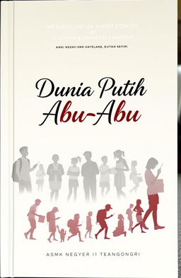 A captivating book cover design for 'Dunia Putih Abu-Abu', an anthology of short stories by teachers and students of SMK Negeri 1 Bangsri