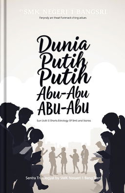 A captivating book cover design for 'Dunia Putih Abu-Abu', an anthology of short stories by teachers and students of SMK Negeri 1 Bangsri