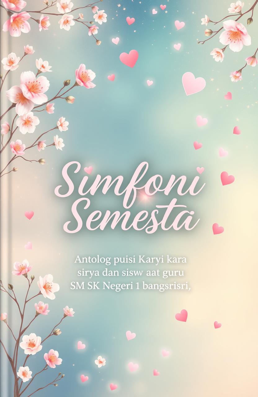 A beautifully designed book cover for "SIMFONI SEMESTA: Antologi Puisi Karya Guru dan Siswa SMK Negeri 1 Bangsri"