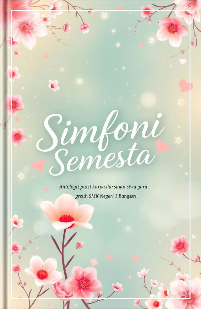 A beautifully designed book cover for "SIMFONI SEMESTA: Antologi Puisi Karya Guru dan Siswa SMK Negeri 1 Bangsri"