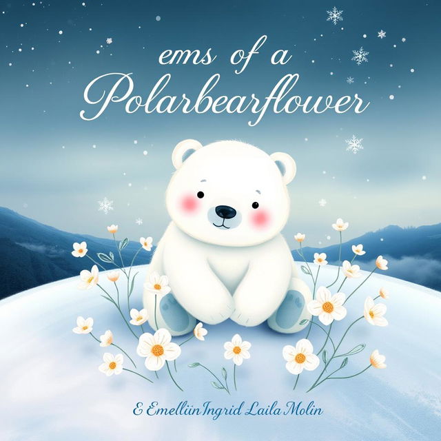 An enchanting book cover design for a collection of poems titled 'Poems of a Polarbearflower' by Emelie Ingrid Laila Molin