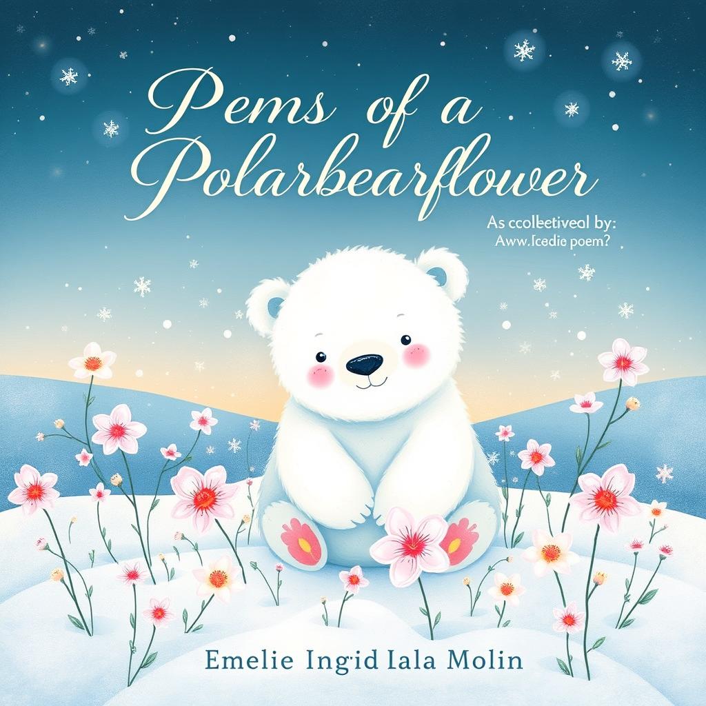 An enchanting book cover design for a collection of poems titled 'Poems of a Polarbearflower' by Emelie Ingrid Laila Molin