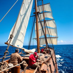 A captivating scene from the Golden Age of Sail, showcasing a complete view of a majestic tall ship sailing across a vibrant ocean