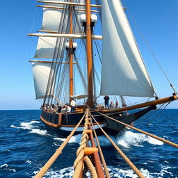 A captivating scene from the Golden Age of Sail, showcasing a complete view of a majestic tall ship sailing across a vibrant ocean