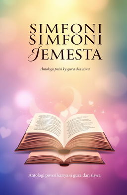 An elegant book cover design for 'SIMFONI SEMESTA', an anthology of poems by teachers and students of SMK Negeri 1 Bangsri