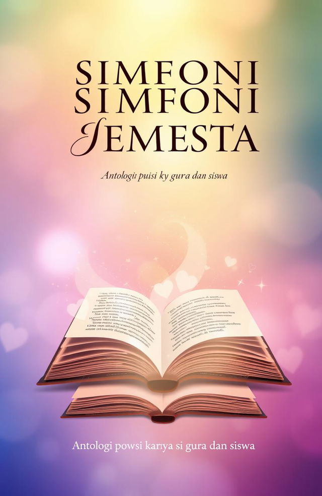 An elegant book cover design for 'SIMFONI SEMESTA', an anthology of poems by teachers and students of SMK Negeri 1 Bangsri