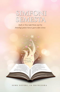 An elegant book cover design for 'SIMFONI SEMESTA', an anthology of poems by teachers and students of SMK Negeri 1 Bangsri
