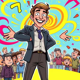 A colorful cartoon depiction of Alex Turner, a charismatic yet obsessive visionary leader
